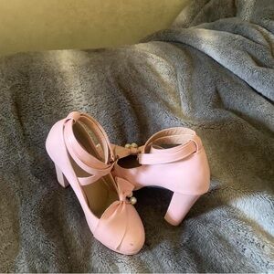 Pink Heels with Bow Accent